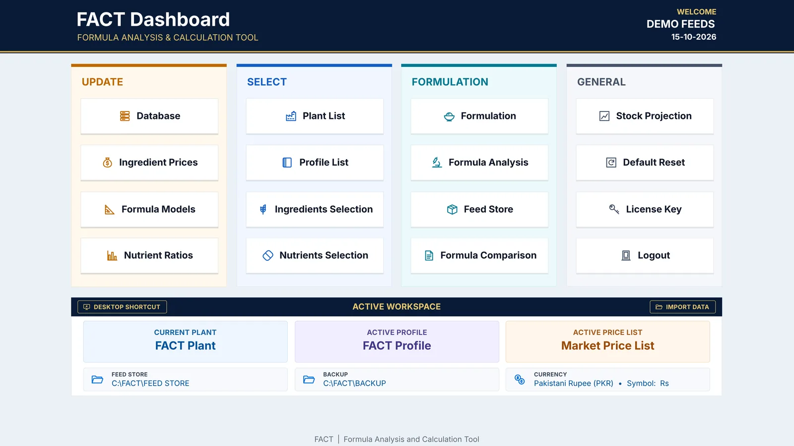 The FACT Home screen with demo data